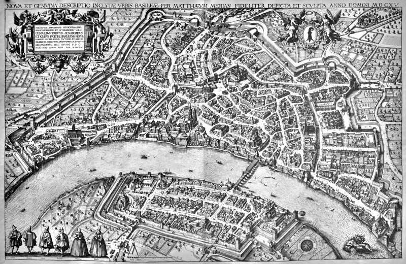 Schwarz-weiss-Plan der Stadt Basel aus dem Jahre 1615.